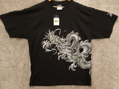 VTG Cyber Y2K Men's DOM Dragon Big Print Lightning Gray T-Shirt Large  JNCO Style