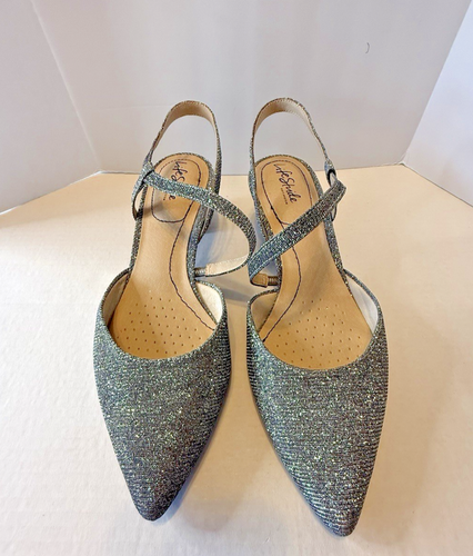 Life Stride Woman 10M Minimalist Pewter Silver Shimmer Kitten Heel Pointed Toe - Picture 7 of 9