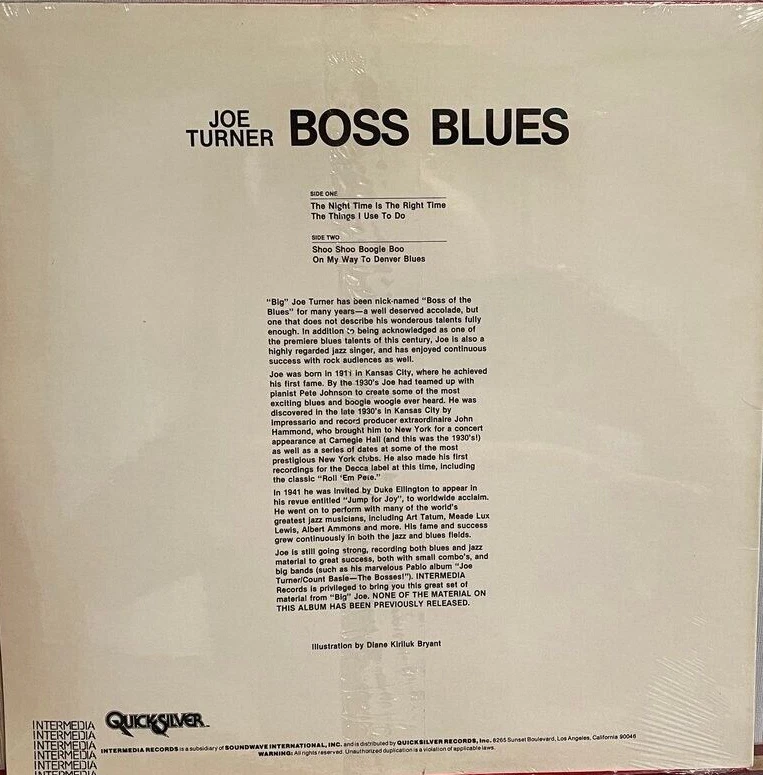 Joe Turner- Boss Blues- Live Featuring Mike Bloomfield- Sealed 1996 LP - Image 2 of 2