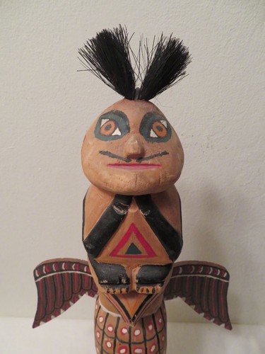 Vintage Totem Pole Northwest? Four Faces Wings Hair 19.5" - Picture 2 of 10
