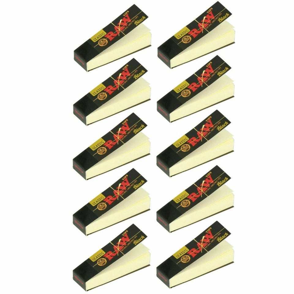 RAW Black Classic Natural Unrefined Authentic Rolling Tips ( 10 Booklets )