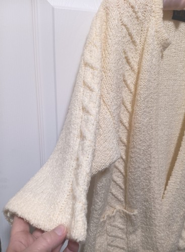 Vintage LeRoy Chunky Knit Cardigan Sweater Knitwear Size XL Cream Open Front - Picture 4 of 17