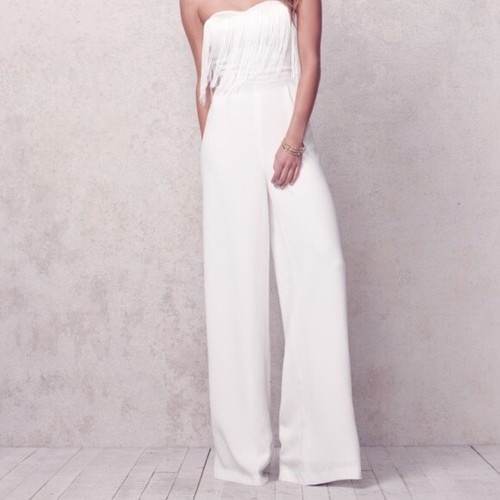 NWT! Jessica Simpson Fringe Palazzo Jumpsuit Color: Cloud Dancer Size:Small - Bild 2 von 9
