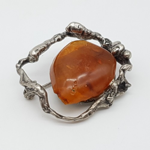 Perli Modernist 800 Silber Brosche mit Bernstein - (94)