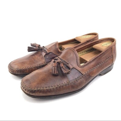 Santoni Brown Leather Kiltie Tassel Loafers Mens Size 11D  display picture 2