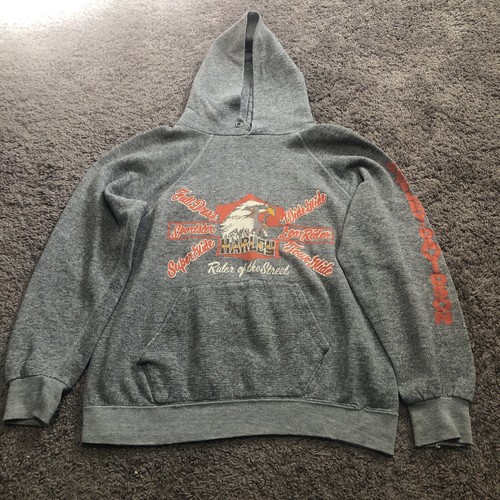 Vintage 70s 80s Harley Davidson Eagle Raglan Hoodie Size Small Grey Tilley Inc. - Picture 1 of 15