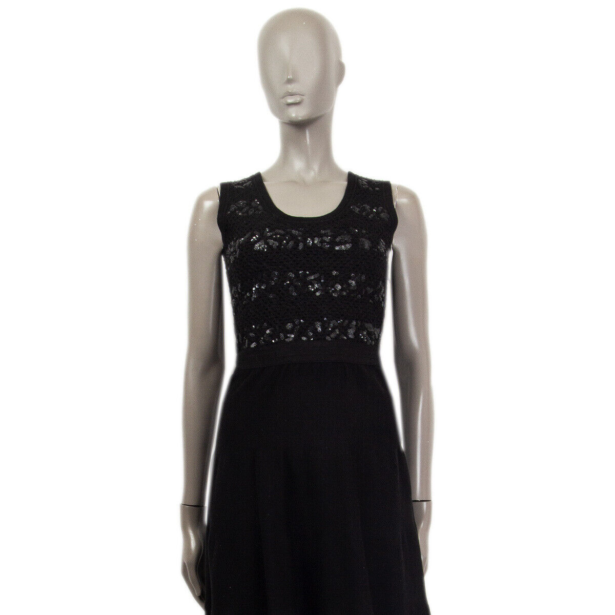 63493 auth CHRISTIAN DIOR black cotton SEQUIN Sleeveless Knit Dress 38 S