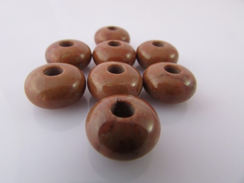 AAA Brown Jasper European Rondelle Large Hole Beads - 8x14mm 4.5mm Hole- 2 Pcs - Picture 5 of 5