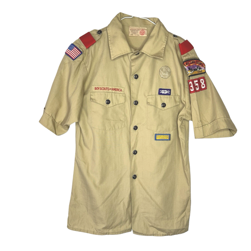 Boy Scouts of America uniforme giovane grande camicia marrone Utah 1 toppa mancante - Foto 2 di 14