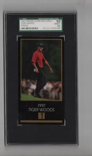 TIGER WOODS 1997 GRAND SLAM VENTURES MASTERS COLLECTION ROOKIE SGC 8.5 NM/MT