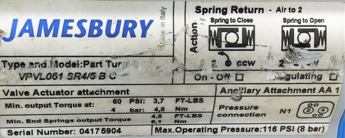Jamesbury Valv-Powr VPVL051 SR4/5 B C Valve Actuator with CF8M Ball Valve - Picture 9 of 11