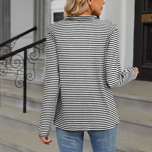 Women Stripes T-Shirt Long Sleeve V Neck Tees Tops Spring Autumn Casual Pullover - Picture 8 of 24