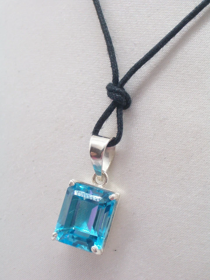 Ciondolo in ARGENTO 925 con TOPAZIO AZZURRO naturale - pendente con girocollo - - Immagine 4 di 4