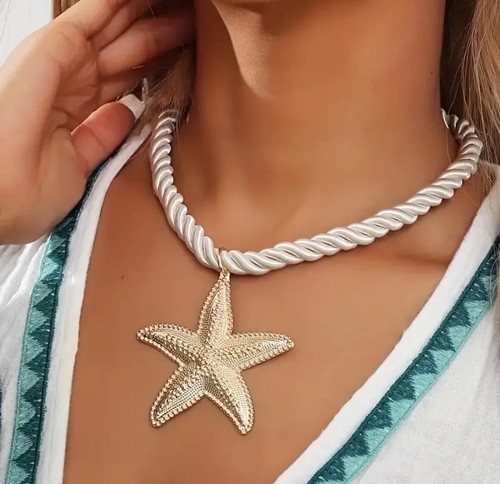 Boho Boutique Thick Cord Beach Gold Starfish Necklace Pendant ❄️ - Picture 3 of 6
