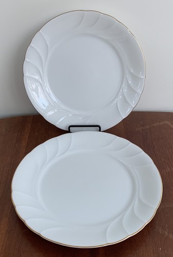 Mikasa Wedding Band Dinner Plate L9709 Gold Trim 10 1/2" Set Of 2 - Picture 1 of 7