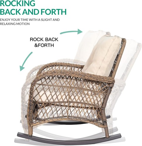 Outdoor Wicker Rocking Chair Patio Rattan Rocker Chair for Garden Backyard Porch - Picture 21 of 96