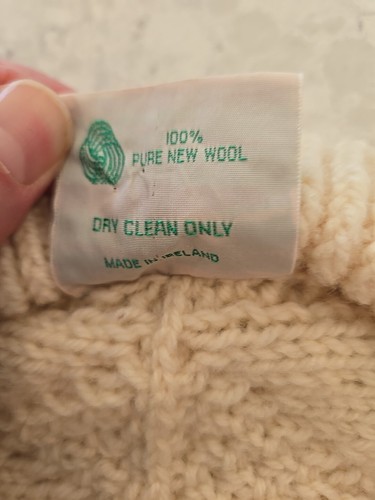 Barnas-Mor Men's Adult XL Ivory Cable Knit Sweater Hand Knit in Donegal Ireland - Picture 3 of 6