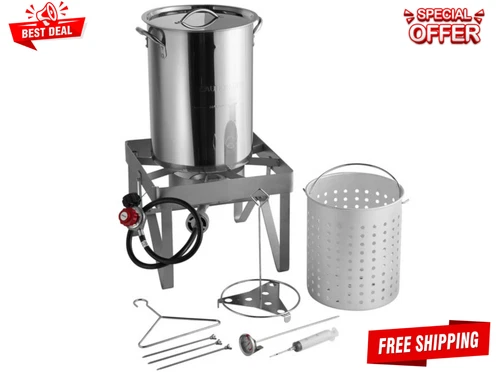 TURKEY DEEP FRYER KIT 30 Qt Stainless Steel Steamer Stock Pot Propane LP Outdoor