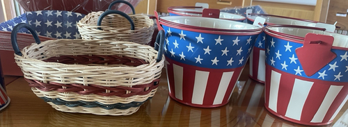 Lot of 8 Patriotic Red/White/Blue Wood 4th of July: buckets, baskets, paperware - Picture 4 of 8