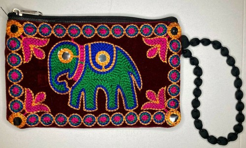 Elephant Clutch Handbag Handmade Indian Embroidery 7.5"x4.75" Boho Gypsy Wallet - Picture 1 of 7
