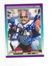 Signed Autographed RUSS GRIMM Washington Redskins 1990 Score card #205 w/COA