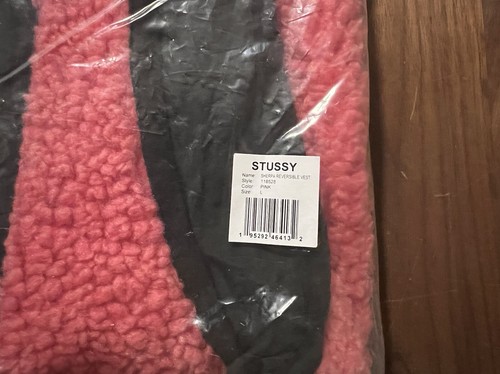 Chaleco Reversible Stussy Sherpa Rosa/Negro Talla Grande Stüssy Ciudad de Nueva York Nuevo con Etiquetas - Imagen 11 de 12