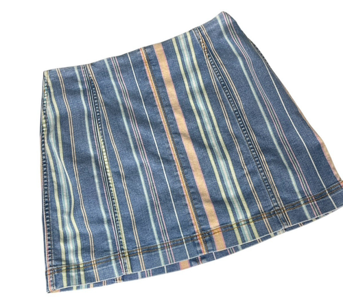 Wild Fable Striped Denim Skirt Size 10 Colorful Retro 90s Y2k Festival Casual - Picture 2 of 9