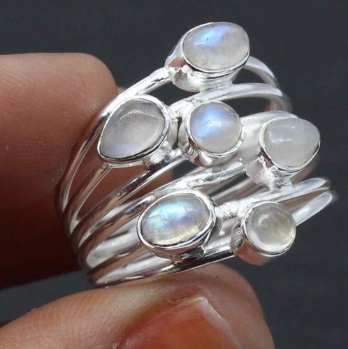 Moonstone Ring 925 Sterling Silver Ring Handmade Gemstone Ring Women's Ring - Picture 2 of 4