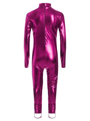 Girls Metallic Jumpsuit Mock Neck Shiny Bodysuit Stage Performance Leotard - Picture 85 of 127