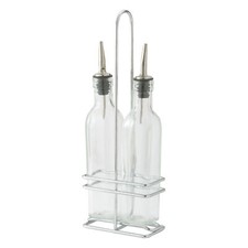 Oil/Vinegar Cruet Set w/Chrome Plated Rack & Two 16oz Bottles (12 Set)
