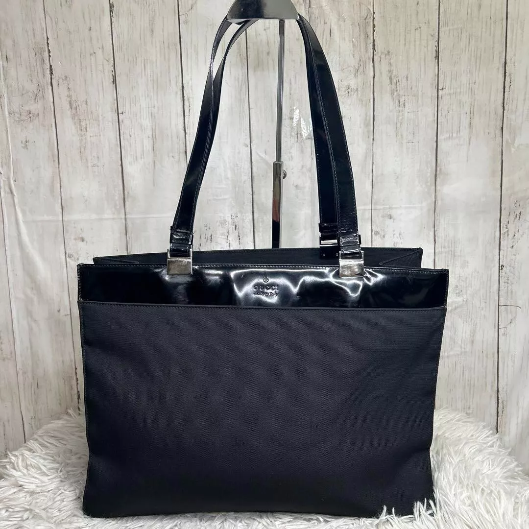 Gucci sac fourre tout sac à main sac d'affaires nylon émail cuir noir OCCASION authentique #S1692