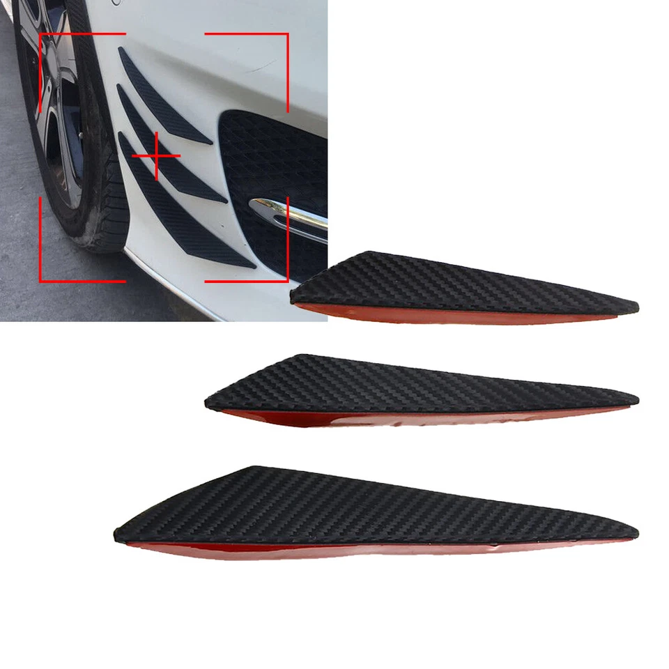 6x Car Carbon Fiber Front Bumper Canards Diffuser Lip Splitter Fin Accessories - Image 2 of 4