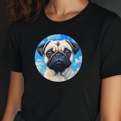 Women's Pug Portrait Motif Cotton T-Shirt Size XS to 3XL