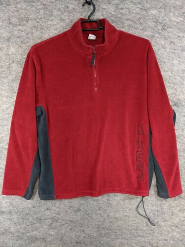 Old Navy Fleece Sweater Men Extra Large Red Gray 1/4 Zip Pullover Spell Out LOGO - Picture 1 of 11