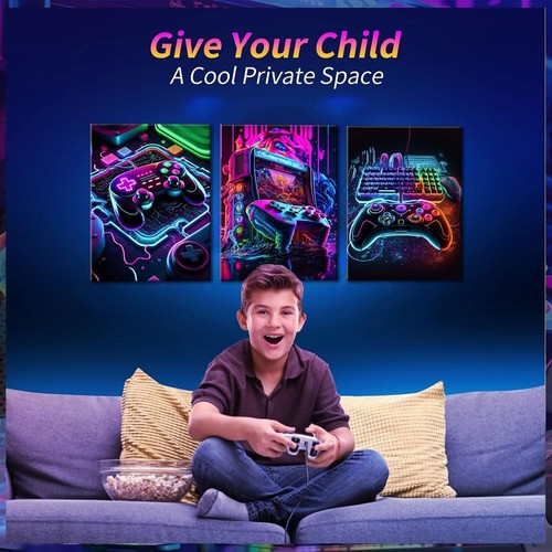 3 Stück Spielzimmer Deko Neon Gaming Poster Wandbild Gamer Zubehör Motiv Leinwand - Bild 5 von 8