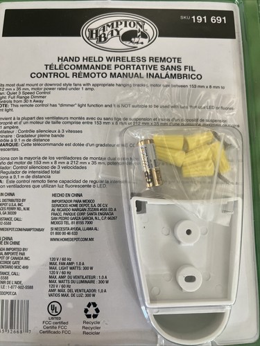 NEW Hampton Bay Hand Held Wireless Remote 191-691 Transmitter T2 and Receiver R1 - Picture 5 of 5