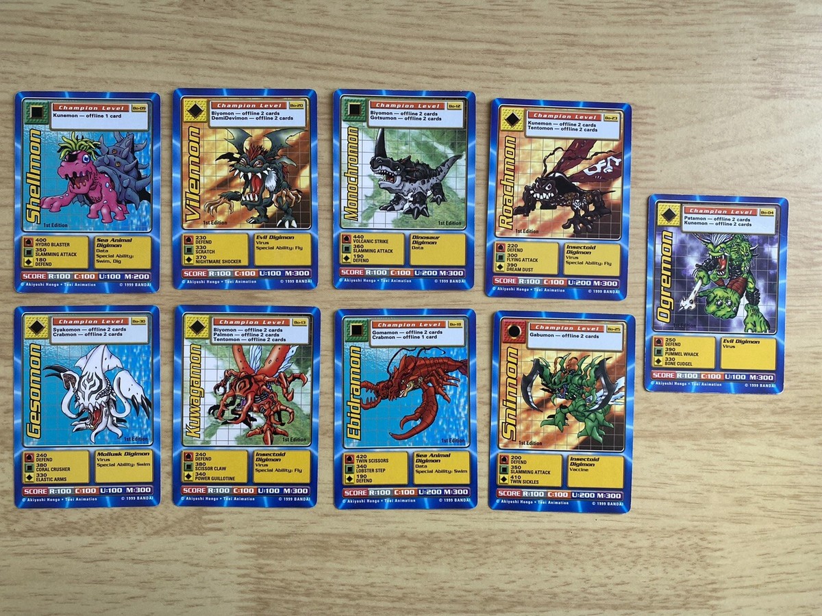 Digimon 1999 Bandai Bundle 9 Trading Cards Rare 1st Edition