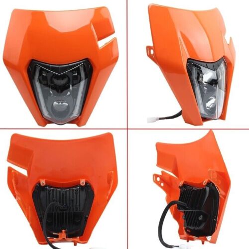 LED Headlight Head Lamp w/ Orange Maske For KTM 250 350 450 690 Enduro R SMC-R - Foto 2 di 11
