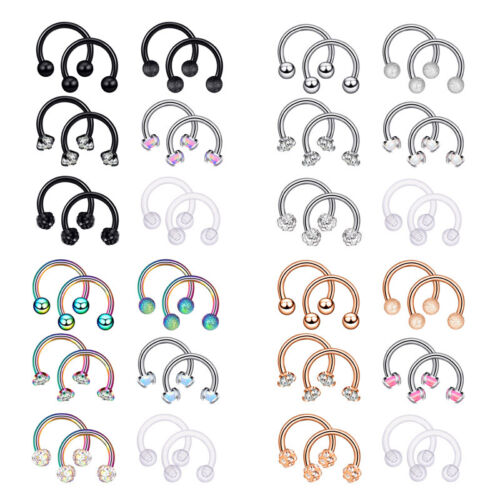 12Pcs 16G Surgical Steel Nose Septum Ring Horseshoe Cartilage Helix Body Jewelry - Picture 2 of 10