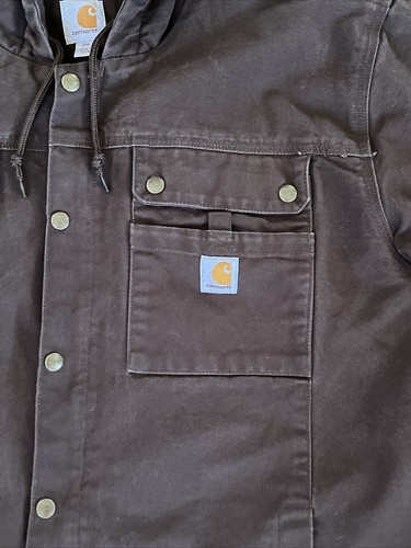 Carhartt Sherpa Lined Jacket Coat Hooded Dark Brown Mens 2XL - Picture 12 of 20