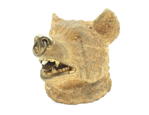 19th C. Russian Dore Gilt Bronze Bear Head, Figural Inkwell, Antique - Picture 4 of 12