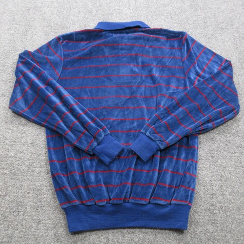 Vtg Mervyn's Shirt Mens Medium Blue Stripe Pullover Velvet Polo Long Sleeve 70s - Picture 9 of 12