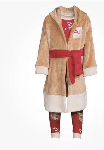 Rudolph The Red Nosed Reindeer Toddler Pajamas Bathrobe Hood New 3-Pc Size 2T - Picture 10 of 14