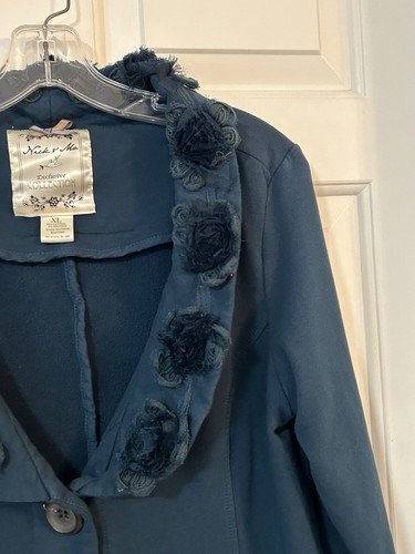 Nick & Mo Women’s XL Buttoned Jacket Coat Teal Flowered Appliqué  - Picture 11 of 18