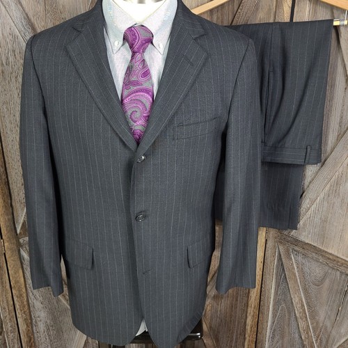 Brooks Brothers Brooksease Gray Pin Stripe Suit 40R 37x26 Pants Vintage USA #487 - Picture 2 of 24