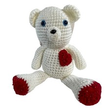 Crochet Knit White Handmade Valentine  s Day Teddy Bear Glass Eyes Gift 13  Tall
