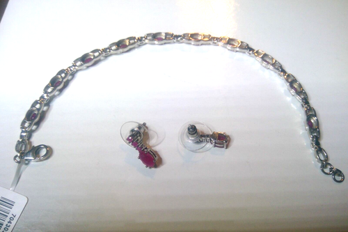 Sterling Silver Mozambique Ruby Bracelet and Earrings - Picture 3 of 3