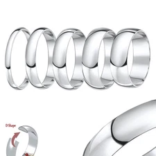 9ct White Gold Ring Heavy Weight D Shaped High Polished Wedding Ring Band