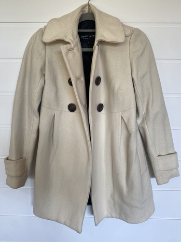 White Suede Button up Jacket Coat Size 8 Cream Wool Cashmere - Picture 2 of 16