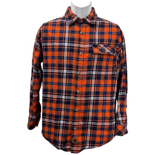 Legendary Whitetails Buck Camp Flannel Shirt Orange Blue Plaid Men’s Size Small - Picture 1 of 9